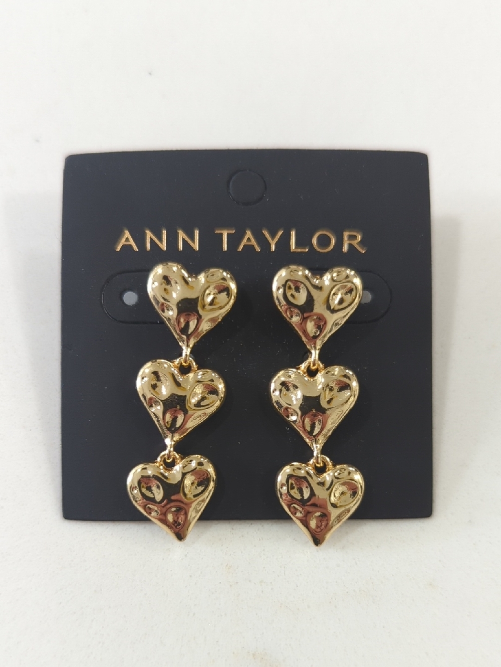 Ann Taylor Gold Triple Heart Drop Earrings Hammered